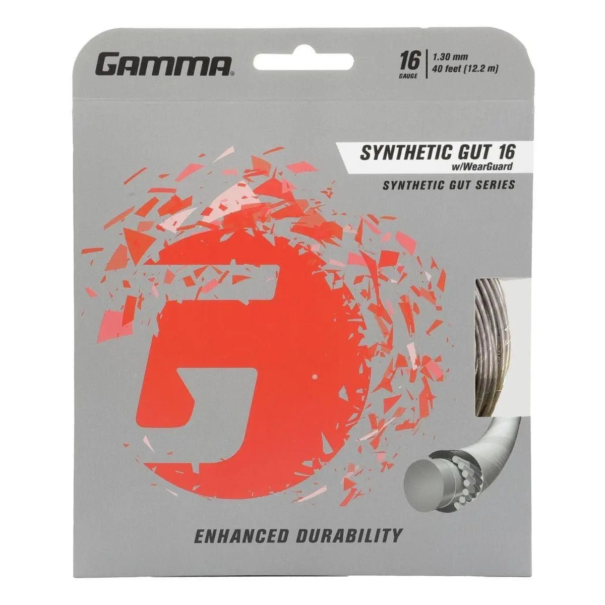 Gamma Synthetic Gut with WearGuard 16 Tennis String - Durable Performance for Recreational & Competitive Play | Perfect for All Court Surfaces & Weather Conditions