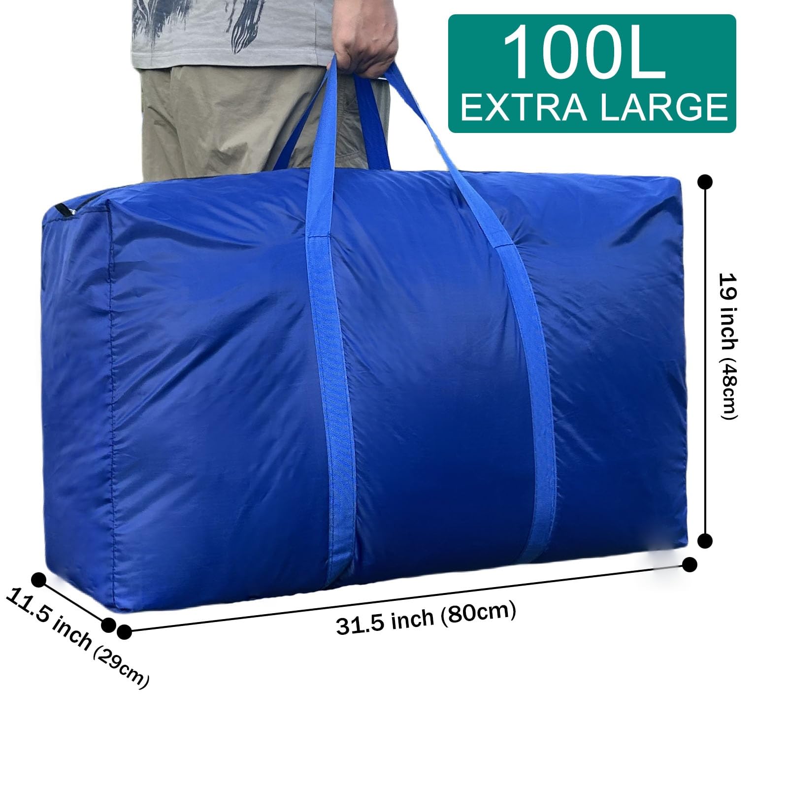 100L Extra Large Storage Bags - Heavy Duty Moving Bags with Reinforced Zippers & Comfortable Handles | Space Saving Packing Solution for Moving, Home Organization, Travel & Camping | Perfect for Clothes, Blankets & Seasonal Items Storage (Blue, 2 Pack)