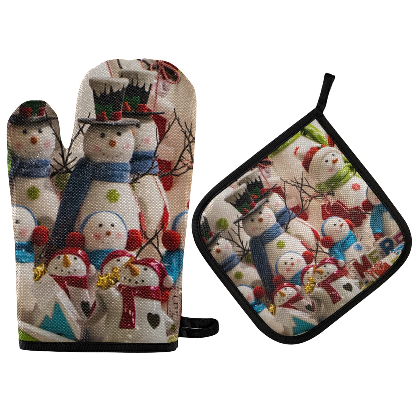 Aflyko Christmas Oven Mitt and Pot Holder Set - Heat Resistant Kitchen Gloves for Baking, Grilling & BBQ - Festive Snowman Design Holiday Gift for Winter, New Year & Christmas - Perfect for Home Cooking, Holiday Parties & Gift Giving