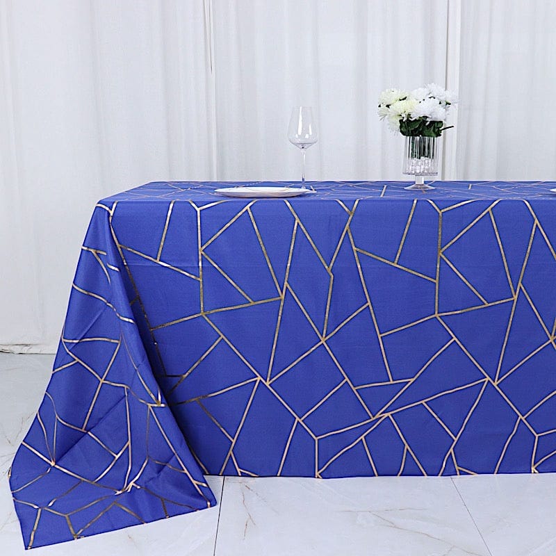 90x132 Inch Polyester Rectangular Tablecloth with Metallic Geometric Design - Perfect for Dining Tables, Parties, and Special Events