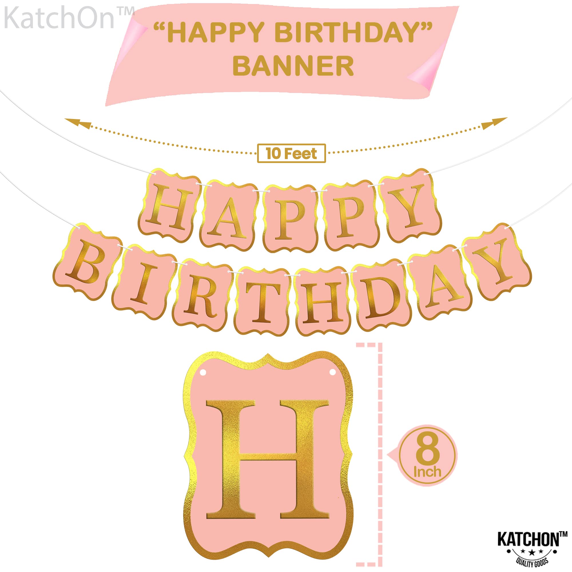 KatchOn 10ft Peach Happy Birthday Banner - No DIY Backdrop Sign for Birthday Party Decorations | Perfect for Indoor & Outdoor Celebrations, Baby Showers, and Festive Events