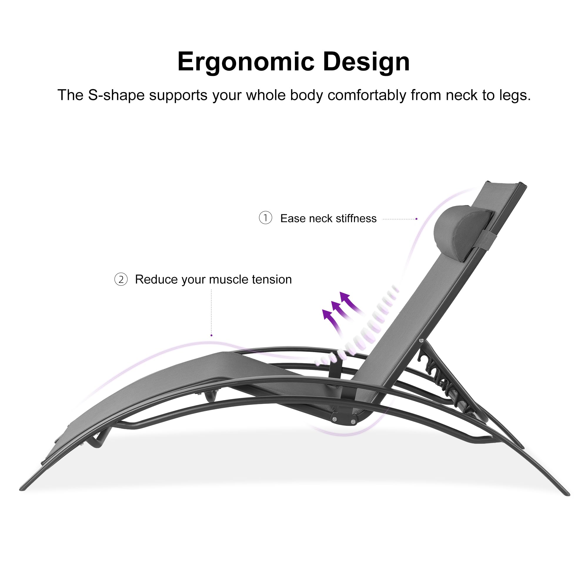 PURPLE LEAF 3-Piece Outdoor Chaise Lounge Set - All-Weather Patio, Pool & Beach Sunbathing Chairs with Side Table - Perfect for Backyard, Garden & Tanning - Grey