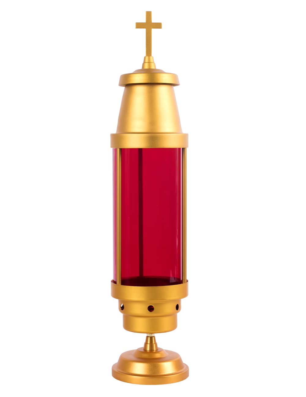 Eternal Memorial Light - Anodized Aluminum Grave Lantern with Crosses, Cemetery Candle Holder for Graveside Decorations (Red, Candle Not Included) - Perfect for Memorial Day, All Souls' Day & Grave Site Visits