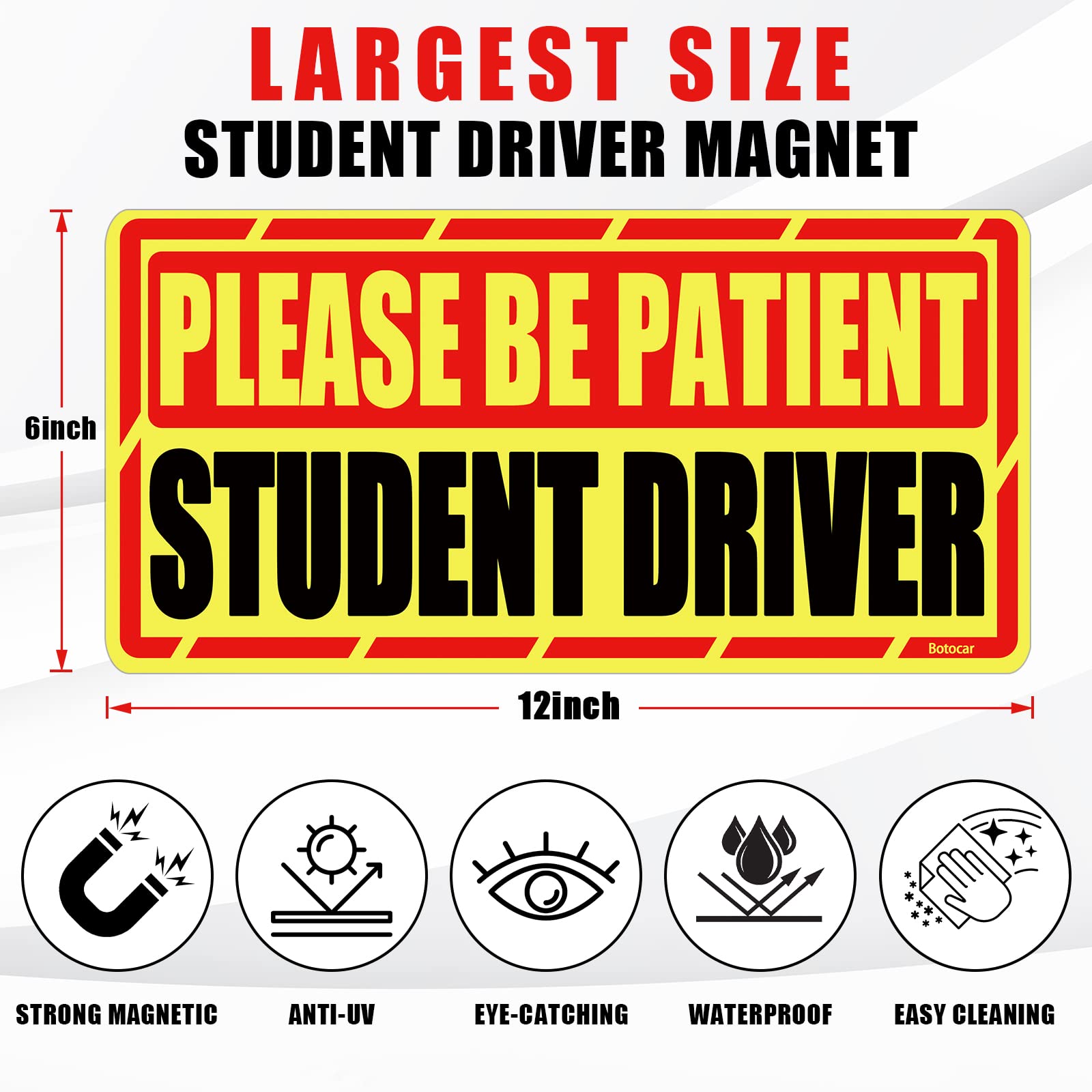 2 Pack Super Large Reflective Student Driver Car Magnet - 12×6 Inch Please Be Patient New Driver Safety Warning Sticker for Vehicle Bumper | Perfect for Teen Drivers, Driving Schools & Novice Learner Safety