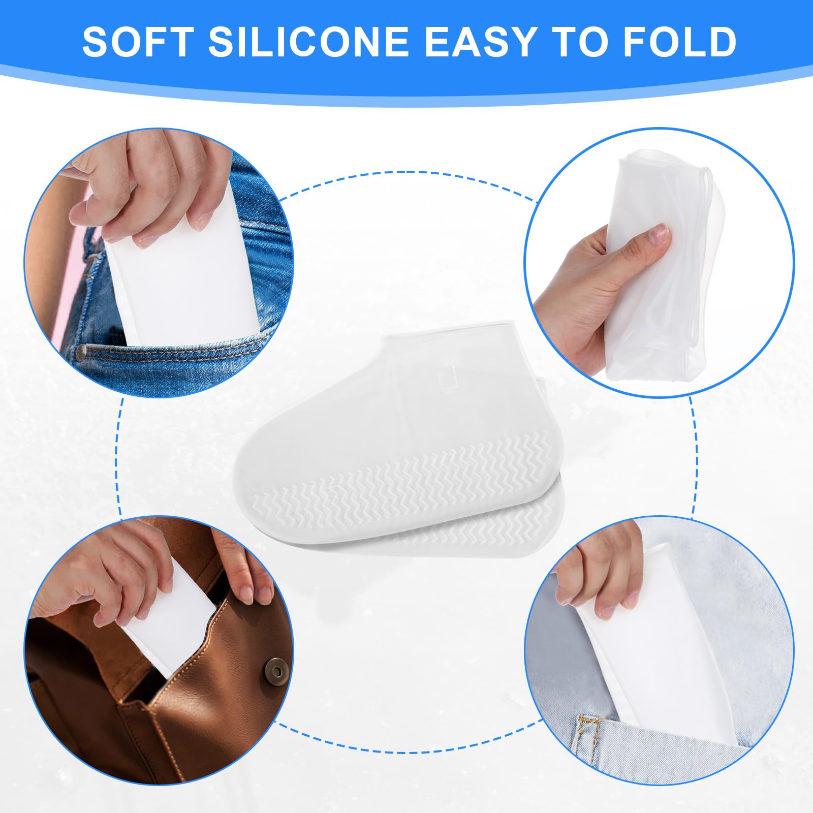 2 Pairs Waterproof Shoe Covers for Women & Men - Reusable Silicone Rain Boot Covers with Clear Hard Non-Slip Sole - Perfect for Outdoor Travel, Hiking, Commuting & Rainy Day Protection