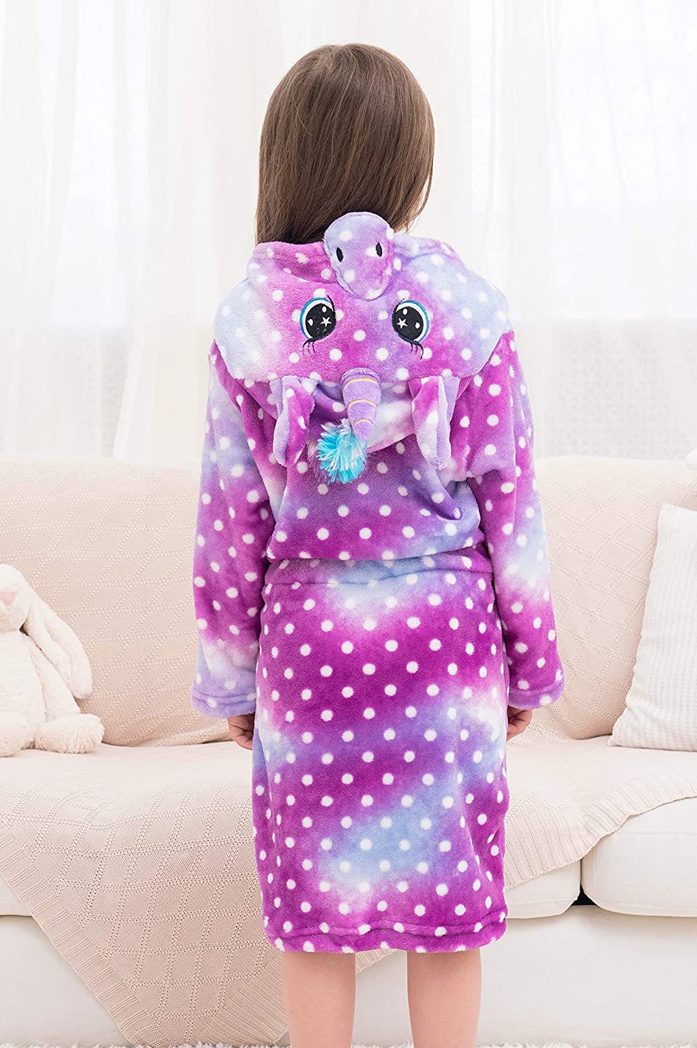 Soft & Cozy Unicorn Dots Bathrobe for Women & Girls - Plush Fleece Robe with Hood for Spa, Lounge & Relaxation at Home