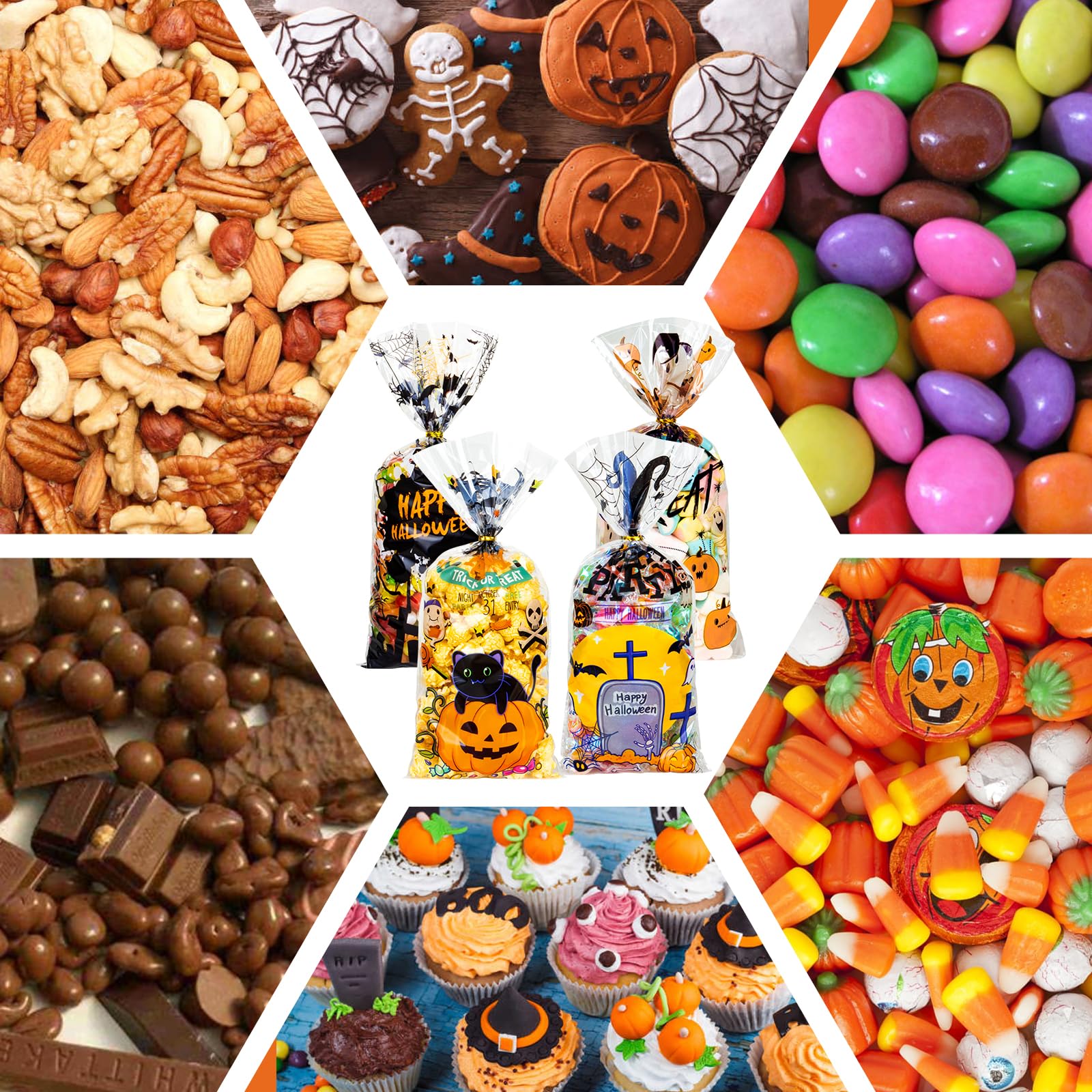 Halloween Treat Bags 100pcs - Snack & Cookie Packaging for Parties