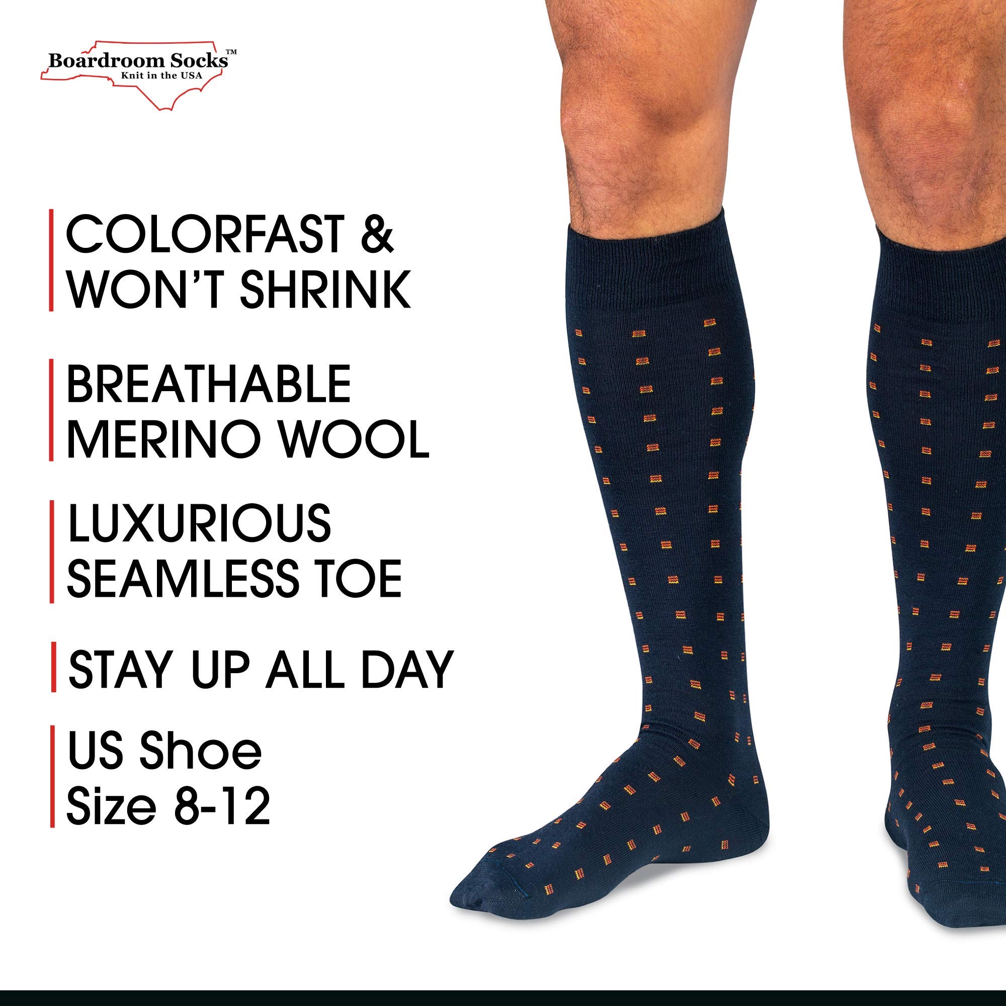 Premium Merino Wool Over-the-Calf Dress Socks for Men - Breathable & Comfortable Patterned Socks for Business, Office & Formal Occasions