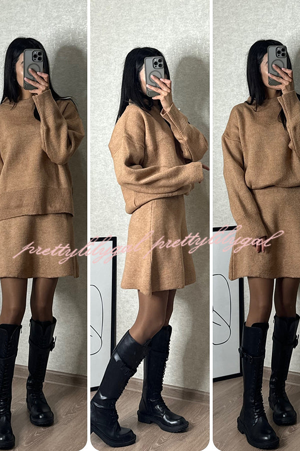 Stylish Solid Color Preppy Knit Top & Stretch Mini Skirt Set - Casual Outfit for Women | Perfect for School, Work & Weekend Outings