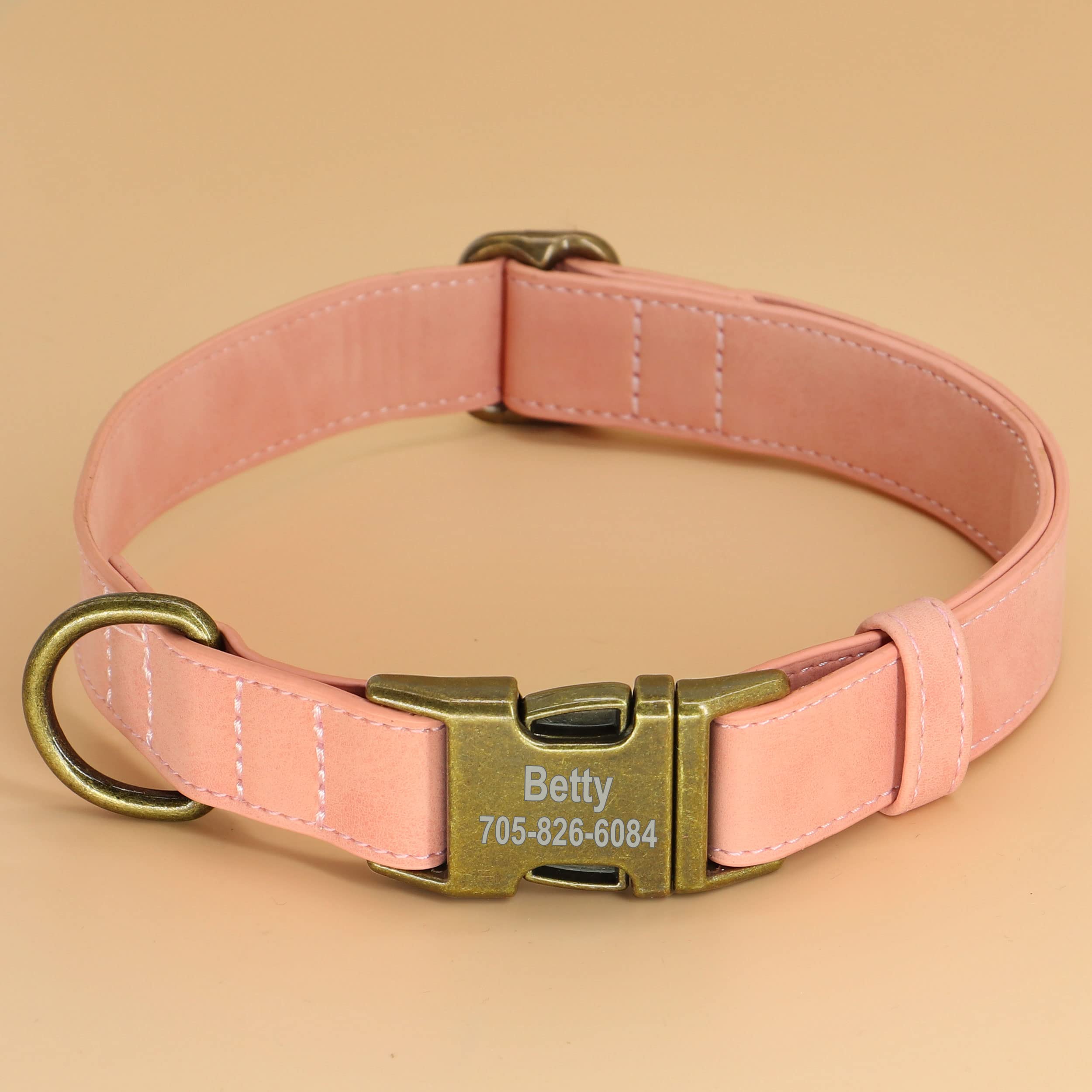 Personalized Leather Dog Collar with Name Plate - Adjustable Soft Padded Pet Collar for Small Dogs & Puppies (Pink, XS) - Perfect for Daily Walks, Training & Gifts