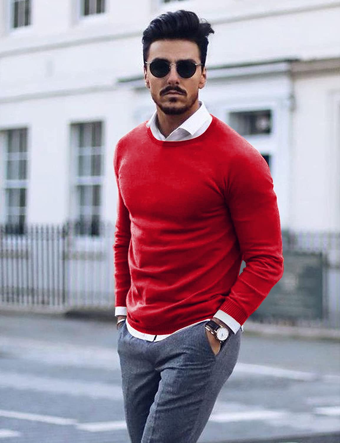 COOFANDY Men's Slim Fit Lightweight Knit Crew Neck Sweater - Casual & Dressy Pullover for Office, Date Night & Fall Layering