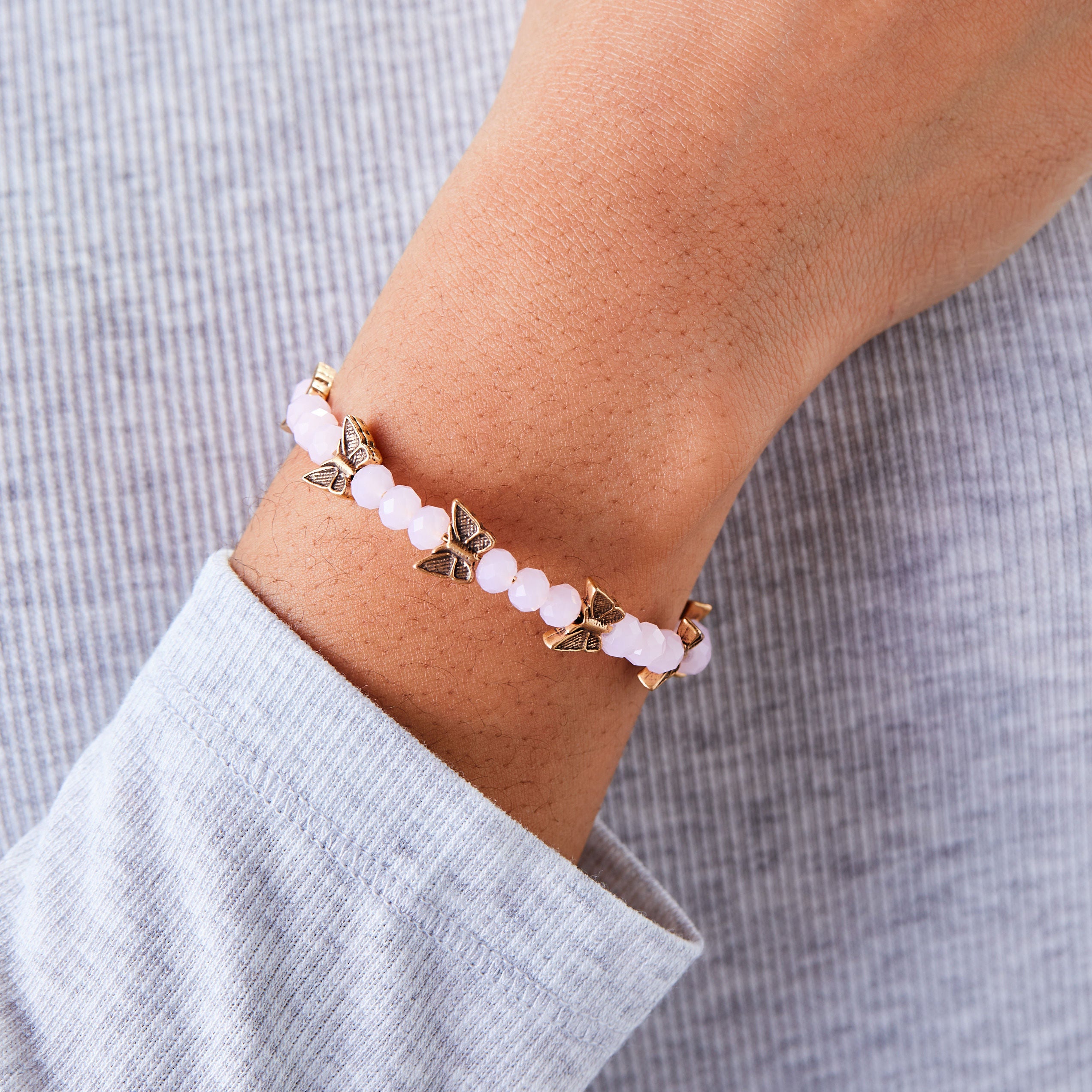 Elegant Butterfly Beaded Wrap Bracelet in Peony Pink - Perfect for Women's Fashion Accessories, Boho Chic Style, Gift for Her, Birthday, Anniversary, Wedding & Special Occasions