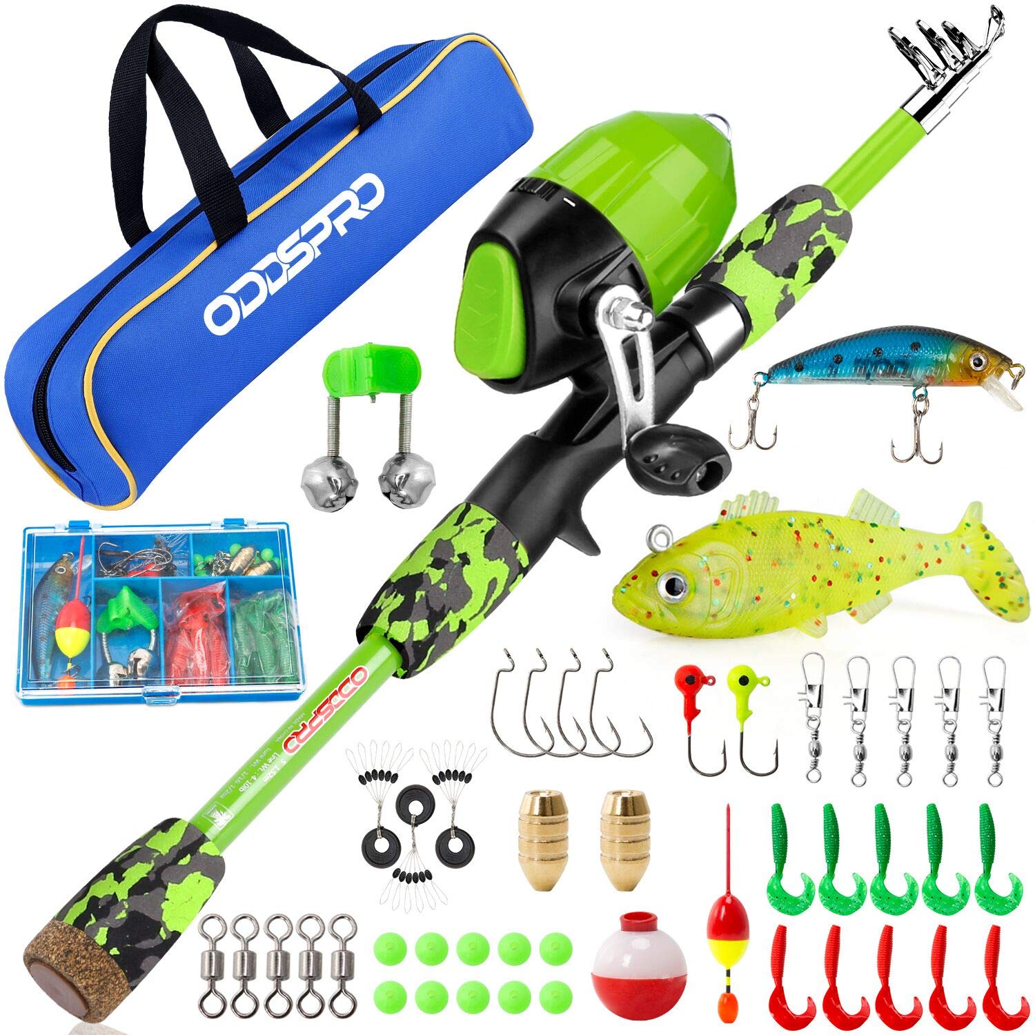 ODDSPRO Kids Fishing Pole and Net Set - Adjustable Telescopic Fishing Rod with Safety Hook for Children - Perfect for Outdoor Fishing, Camping, and Family Bonding Activities