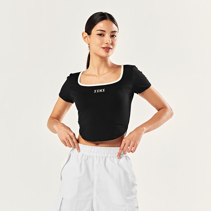 Kelly Square Neck Crop Short Sleeve T-Shirt for Women - Summer Casual Fashion Top - Perfect for Beach, Vacation & Streetwear Outfits