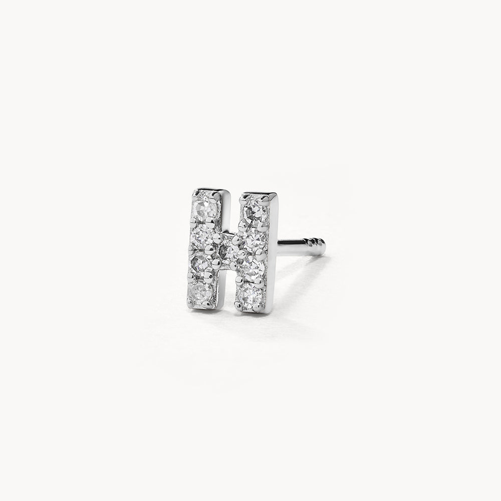 Diamond Letter H Single Stud Earring in Sterling Silver - Perfect for Birthdays, Gifts & Everyday Elegance