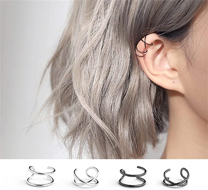 Shining Diva 36-Piece Clip-On Ear Cuff Set - Fashion Punk Earrings for Women & Men (Gold/Silver/Black) - Non-Piercing Cartilage Earrings for Parties, Concerts & Everyday Wear