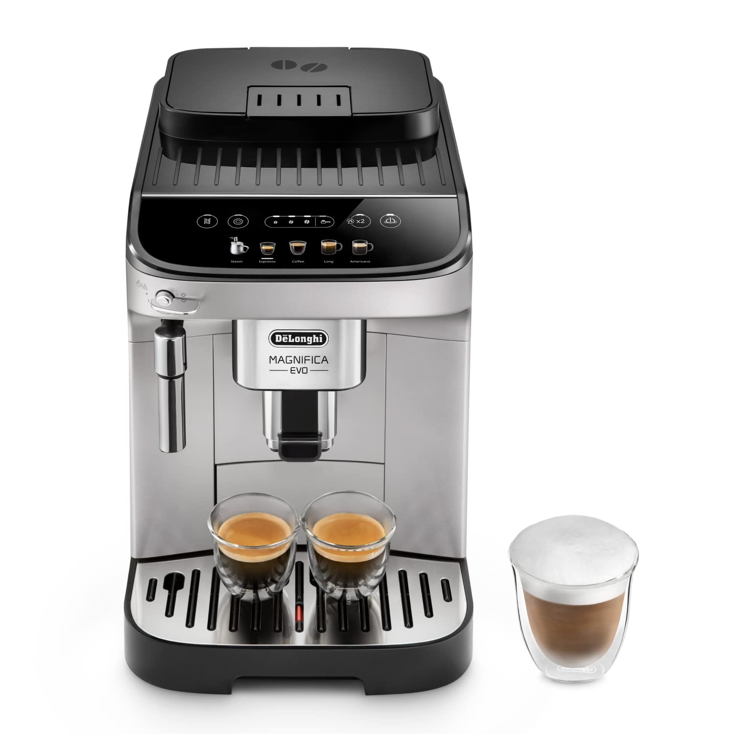 De'Longhi Magnifica Evo Fully Automatic Coffee Machine for Espresso & Cappuccino - ECAM292.33.SB Silver, 4 Custom Recipes, 15 Bar Pressure - Perfect for Home & Office Coffee Brewing