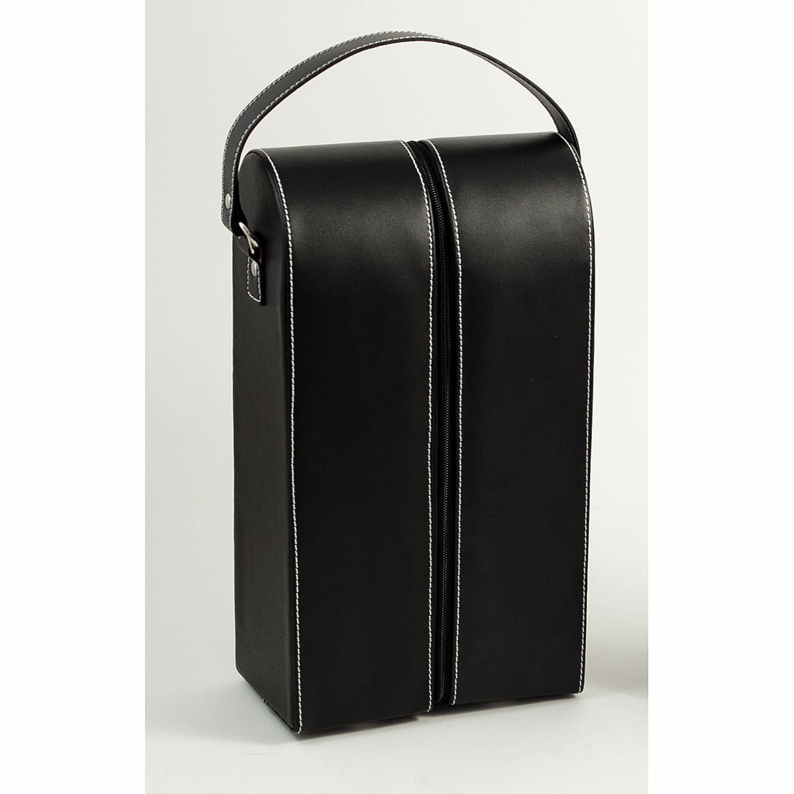 Premium Black Leather Wine Holder for 2 Bottles - Wine Caddy & BAR Tool Set - Perfect for Wine Storage, Gifts, and Home Bar Accessories