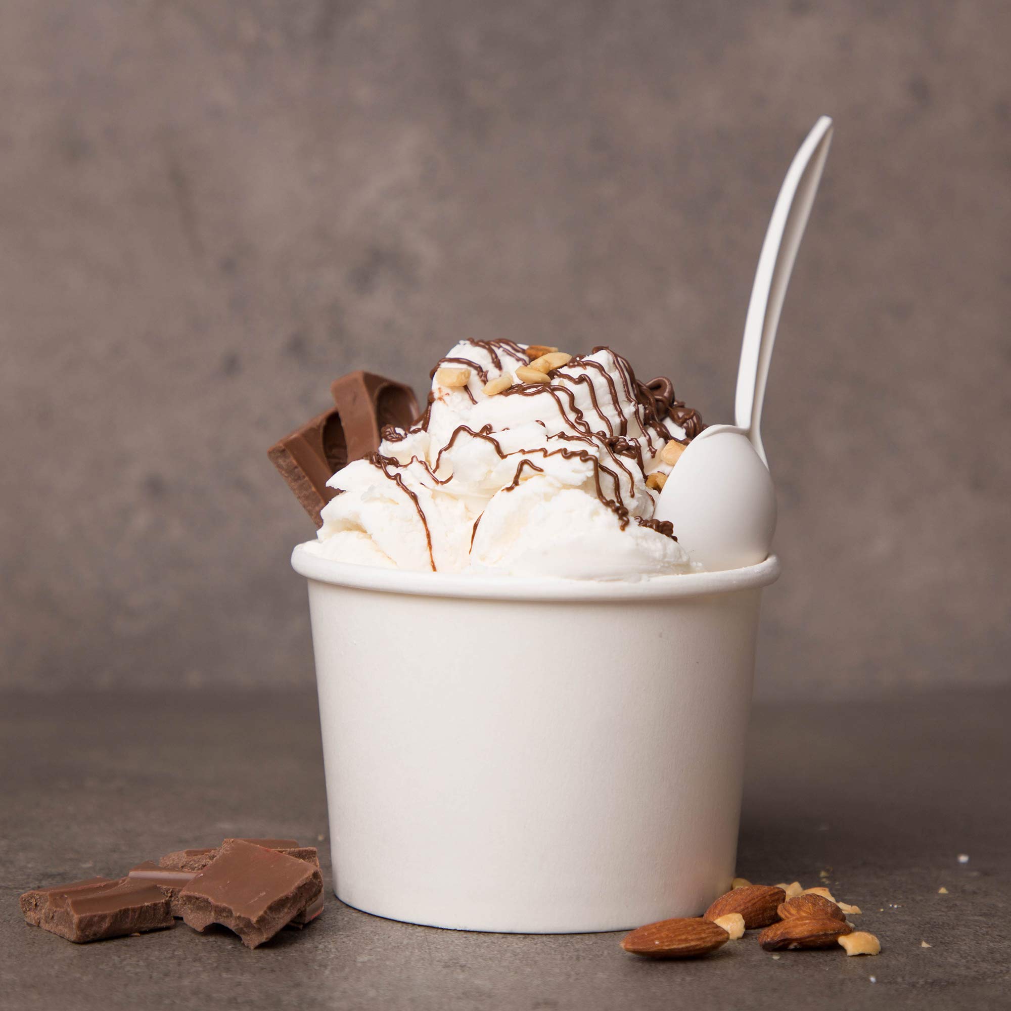 Promora 12oz Disposable Paper Ice Cream Cups with Spoons - 50 Count, White | Eco-Friendly Bowls for Hot Soup, Dessert, Frozen Yogurt | Perfect for Parties, Catering, Ice Cream Shops & Home Use