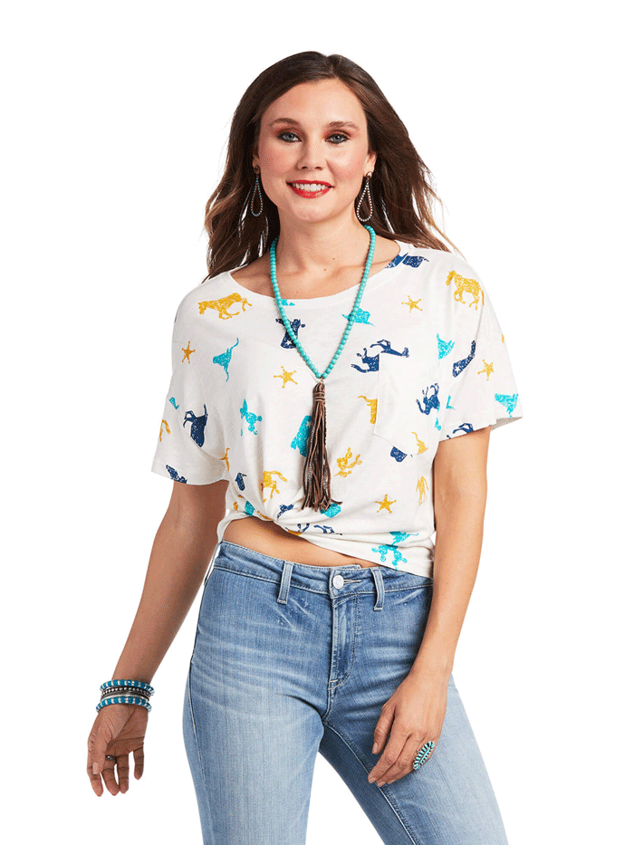 Ariat Women's Mojave Tee - Breathable Multi-Print Short Sleeve Shirt for Western Riding, Hiking & Outdoor Activities