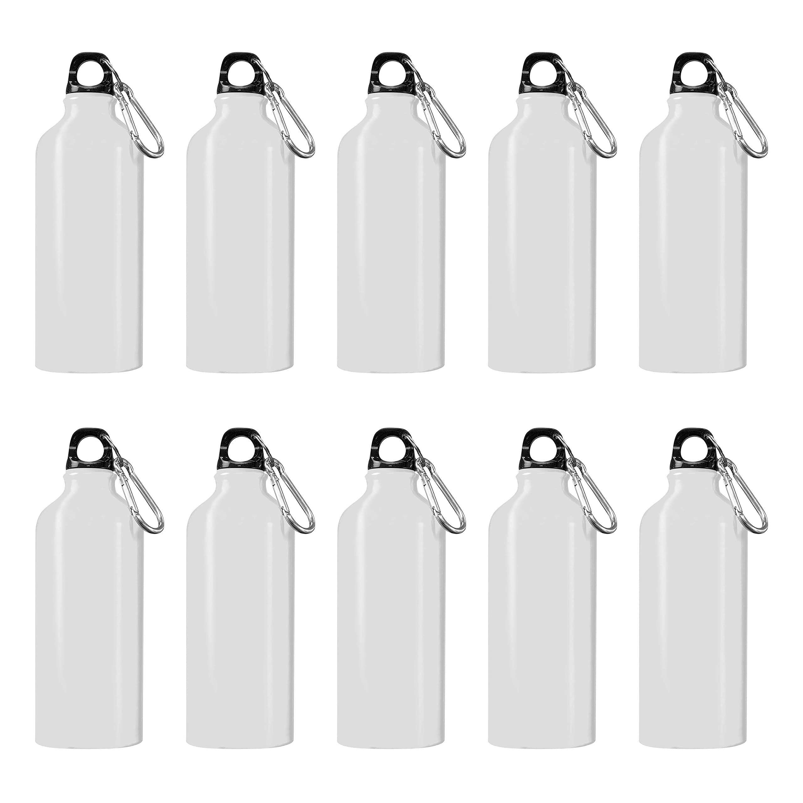20 oz Aluminum Water Bottles Set of 10 - Bulk Pack Reusable Sports Bottles for Gym, Hiking, Camping & Outdoor Activities - BPA-Free White Water Bottles for Fitness, Work & School Hydration