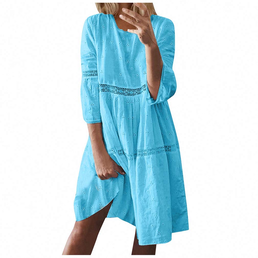 Boho Solid Crew Neck Hollow Out Sleeve Midi Dress for Women - Summer Beach Plus Size Dress | Perfect for Vacations, Casual Outings & Boho Fashion