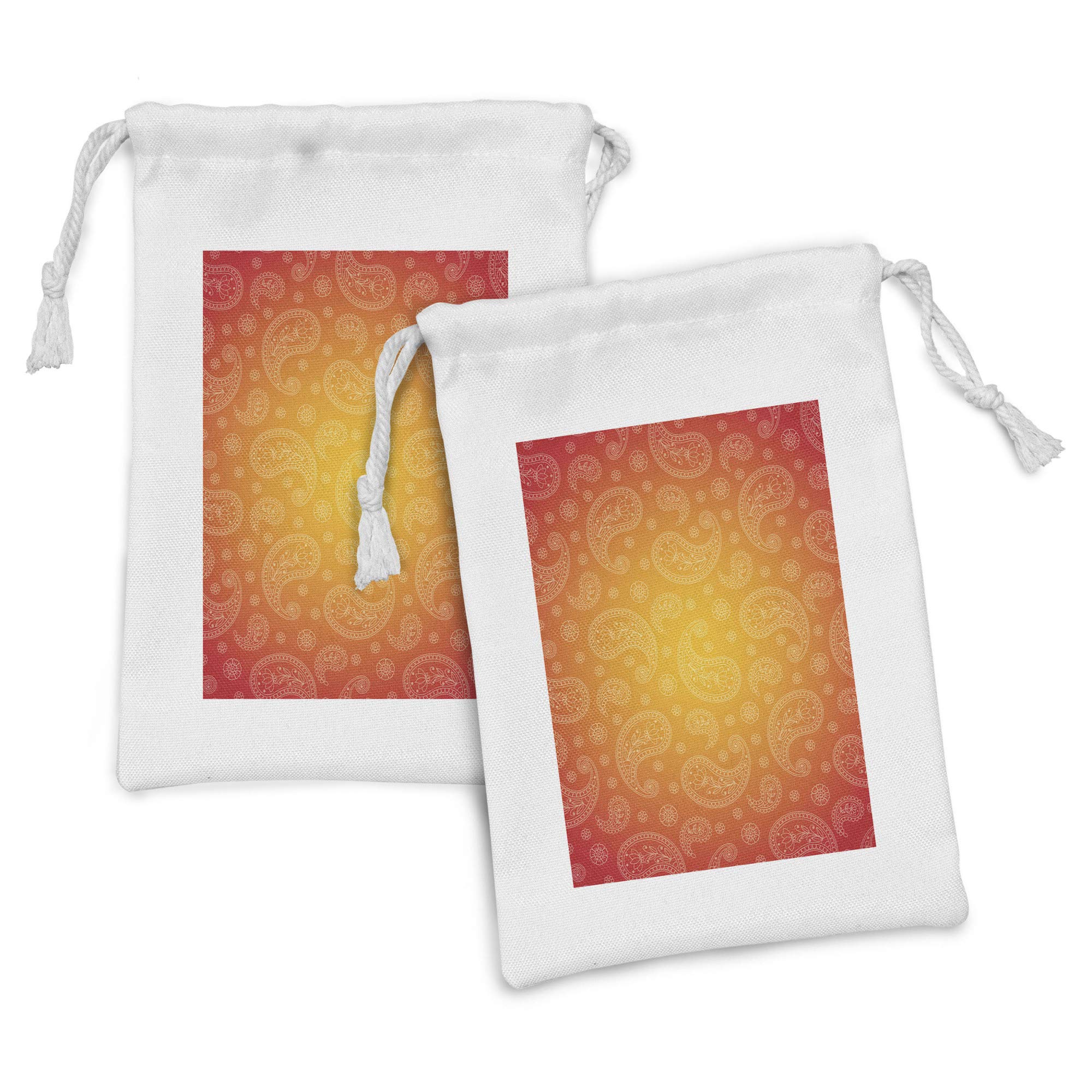 Ambesonne Orange Fabric Pouch Set of 2 - Ombre Drawstring Bags with Floral Patterns & Blank Frame Design, 9