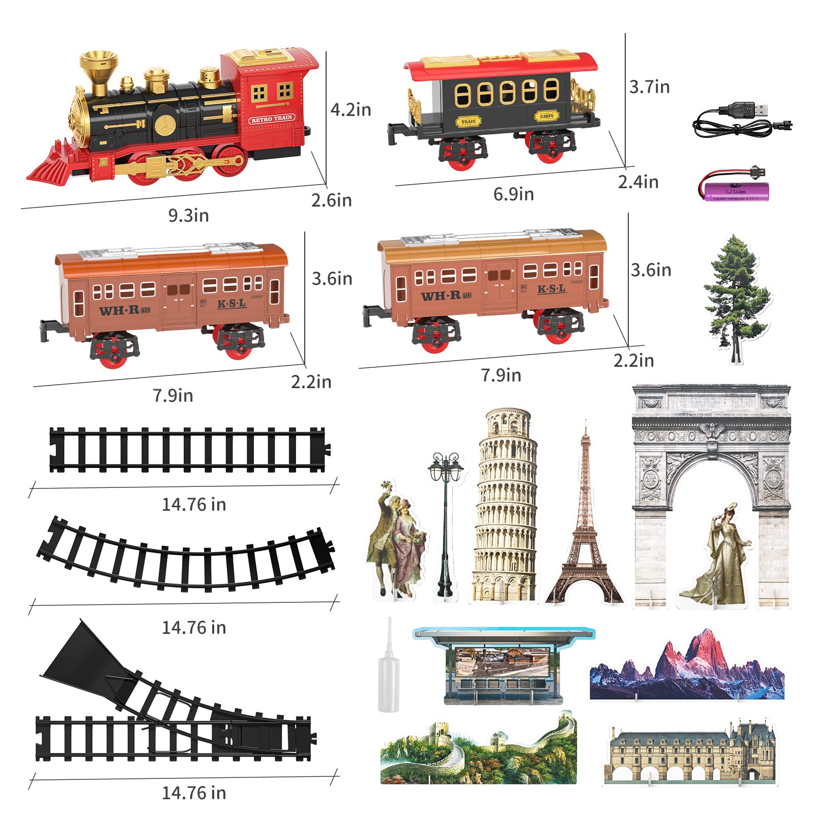 Electric Train Set for Kids Ages 3-7 - Rechargeable Battery Powered Toy Train with Steam Engine, Cargo Car & Tracks - Realistic Smoke, Lights & Sounds - Perfect Gift for Boys & Girls | Playroom, Birthday & Christmas Present