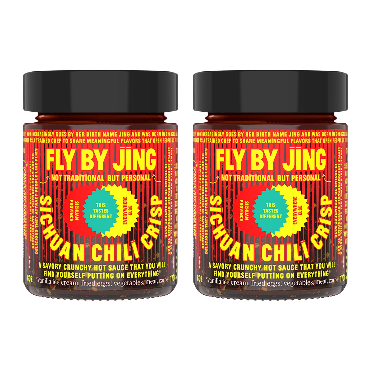 FLYBYJING Sichuan Chili Crisp - All-Natural Spicy Chili Oil Sauce with Sichuan Pepper, Vegan Gourmet Hot Sauce, 6oz (Pack of 2) | Perfect for Stir-Fries, Noodles, Dumplings & Pizza Topping
