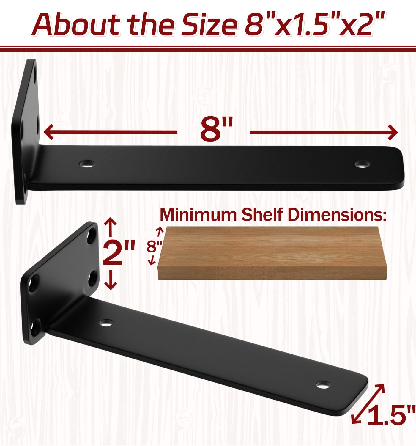 8 Inch Floating Shelf Brackets - 12 Pack Heavy Duty Carbon Steel Hidden Brackets (1/5