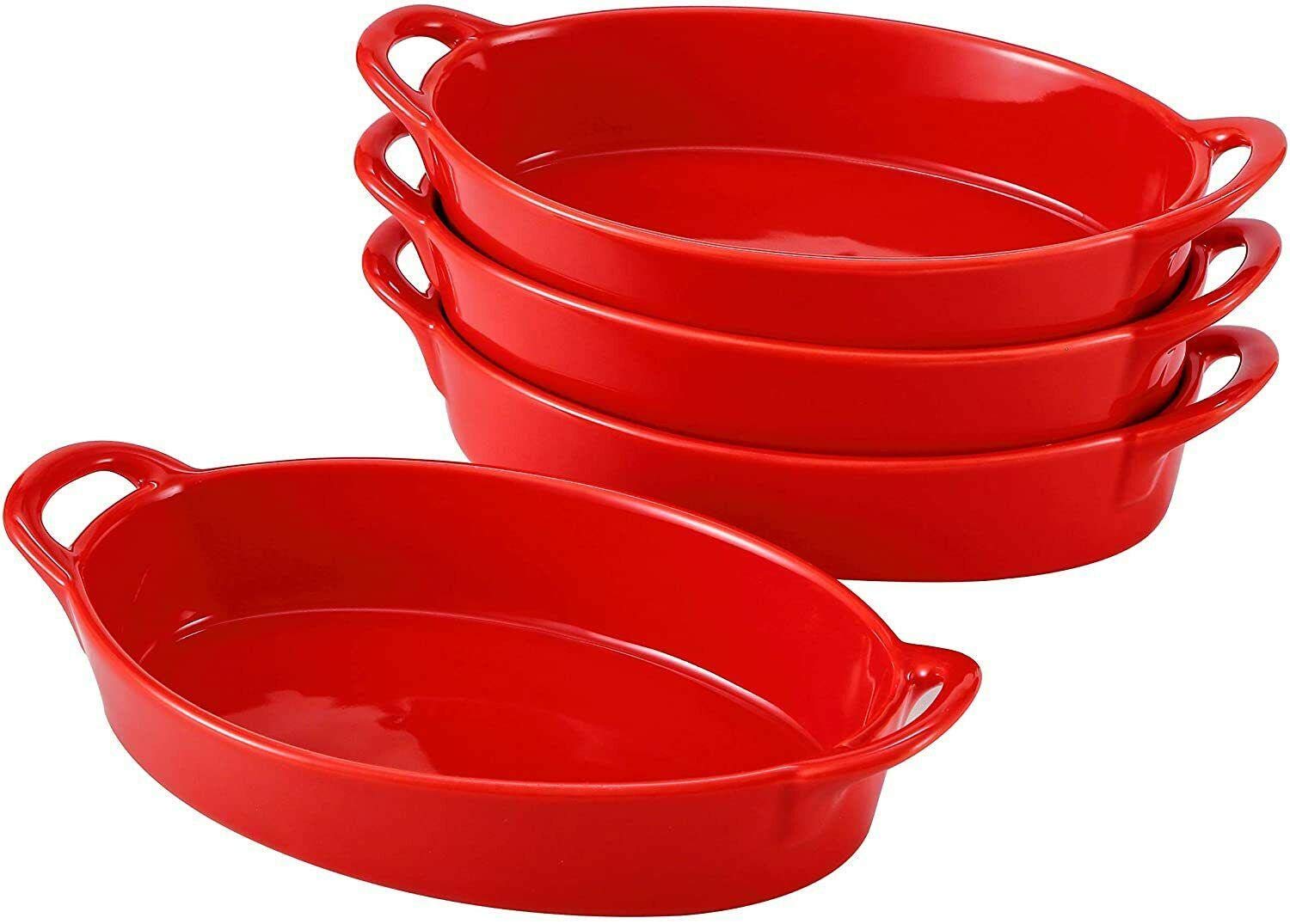 StateOJ 4-Piece Porcelain Bakeware Set - Red Oval Lasagna Dishes for Baking, Roasting & Serving | Durable Kitchen Essentials for Home Cooks & Bakers | Perfect for Lasagna, Casseroles, Pot Pies & Holiday Meals