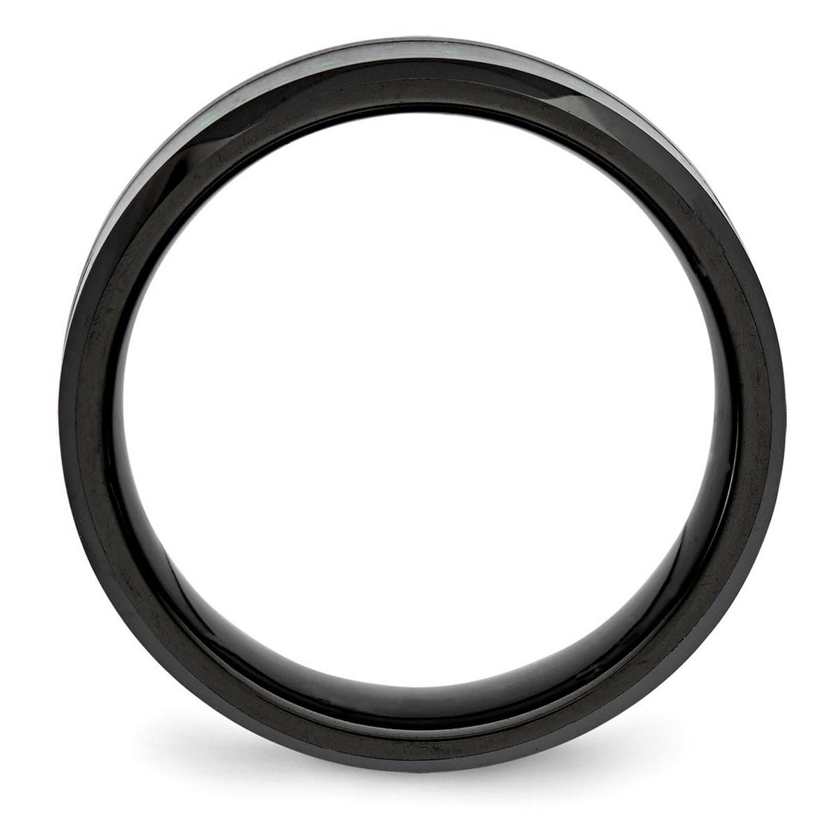 8mm Black Ceramic Ring with Green Carbon Fiber Beveled Edge - Engravable Jewelry for Women (Size 13) - Perfect for Weddings, Anniversaries & Everyday Fashion Accessories