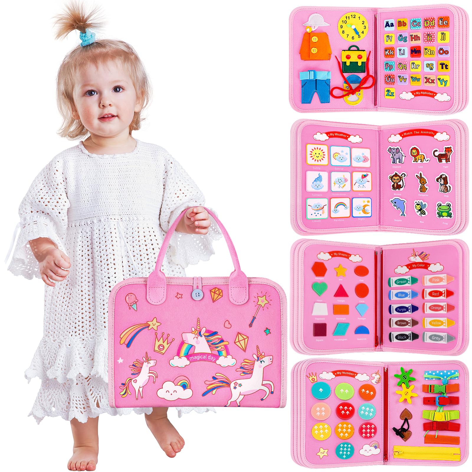 SUPER JOY Montessori Busy Board for Toddlers - 8-in-1 Sensory Activity Toy for 1 2 3 4 Year Old Boys & Girls | Develop Fine Motor Skills & Learning | Perfect Travel Toy for Airplane, Car & Home Play