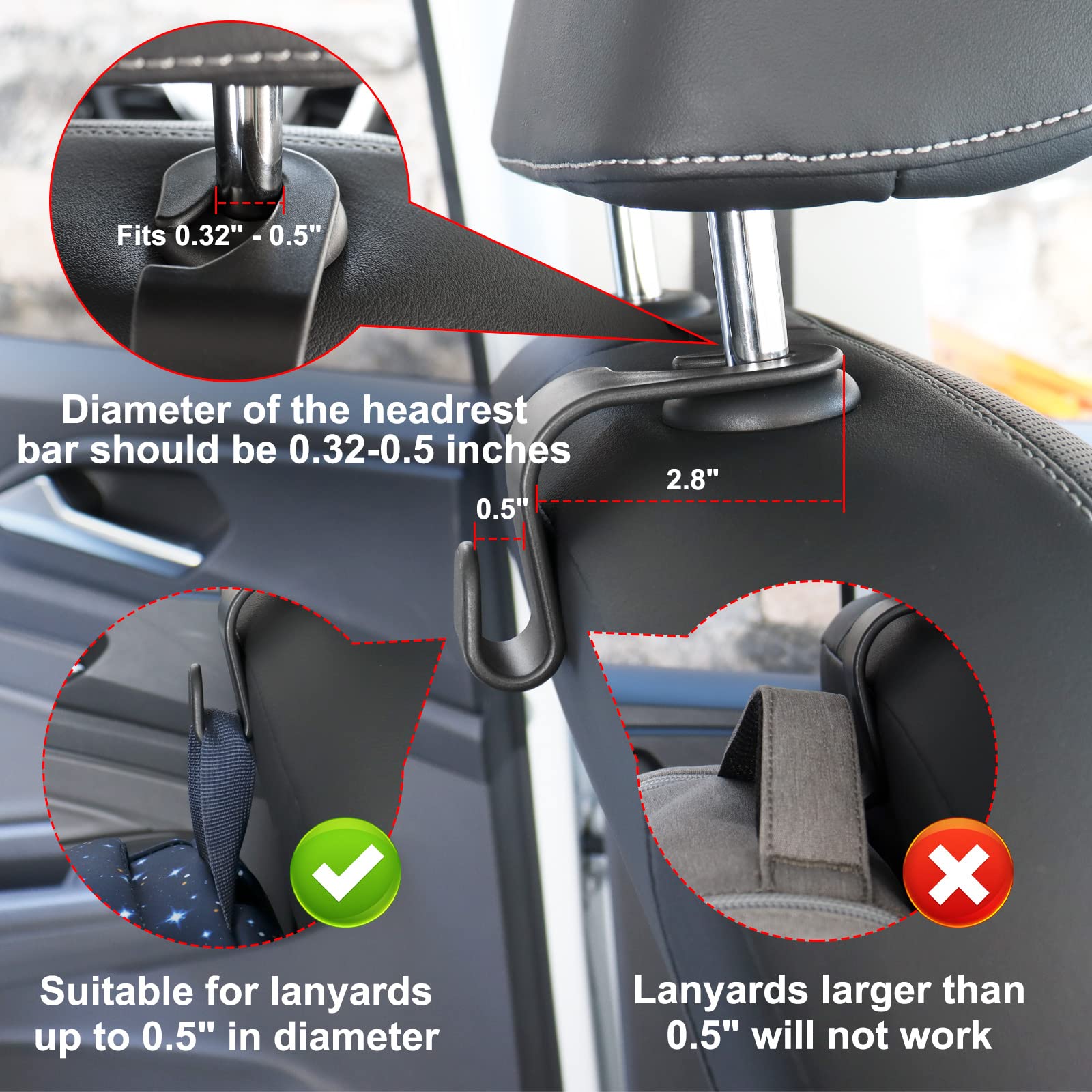 4 Pack Universal Car Seat Purse Hooks - Heavy Duty Auto Back Seat Organizer for Handbags, Coats & Accessories | Perfect for Travel, Shopping & Daily Commute