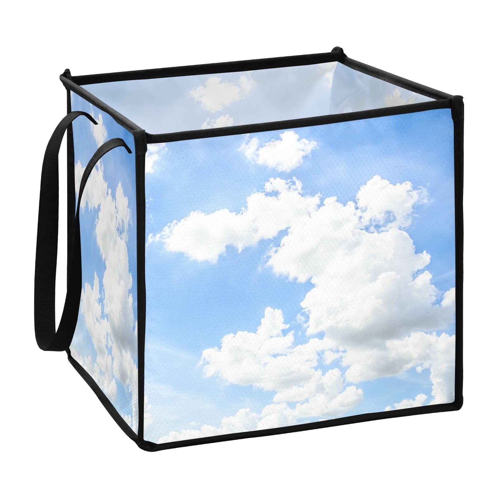 Collapsible Fabric Storage Bins with Handles - 10.6x10.6x10.6 Inch White & Blue Cloud Pattern Organizer Cubes for Toys, Nursery, Shelves & Closet Organization - Perfect for Kids' Room, Playroom & Home Storage Solutions