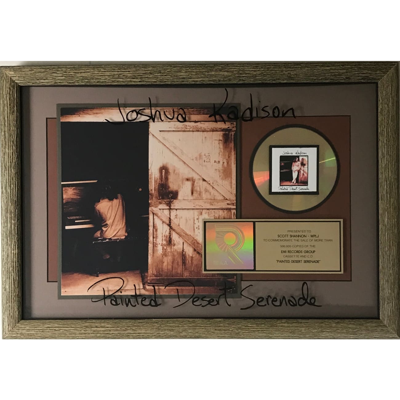 Joshua Kadison Painted Desert Serenade RIAA Certified Gold Album Award - Perfect for Music Collectors & Vintage Vinyl Enthusiasts