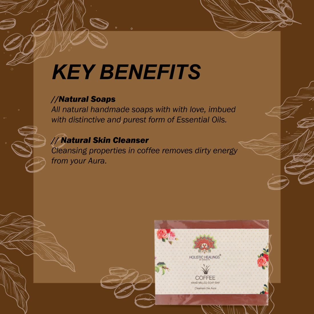 Holistic Healings By Shaveta Coffee Soap – 100g Handmade Natural Vegan Bar with Essential Oils, Cruelty-Free & Eco-Friendly, Zero Waste Seed Paper Wraps – Exfoliating & Moisturizing for Face & Body Care