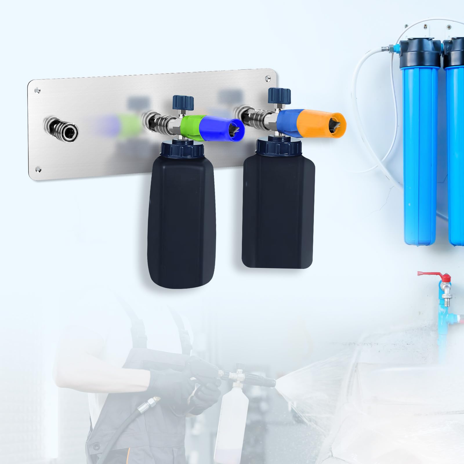 Stainless Steel Pressure Washer Foam Cannon & Nozzle Holder - Wall Mounted 1/4