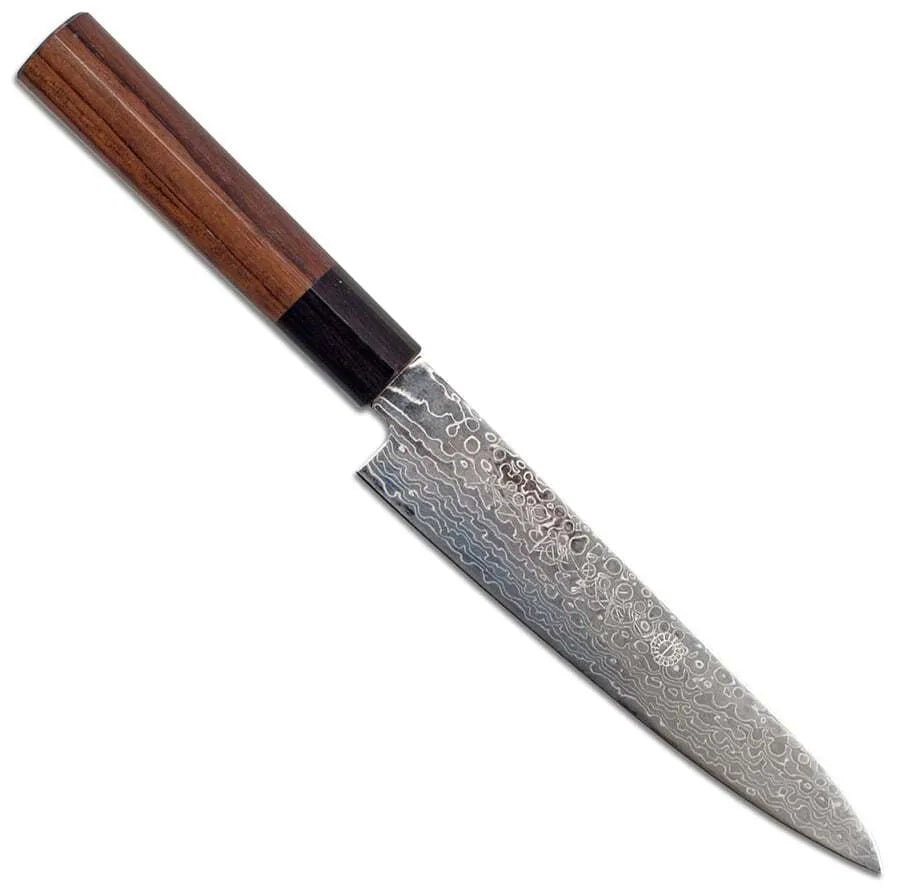 Premium Warikomi Damascus Utility Knife with Rosewood Handle - Japanese Chef Knife for Cooking, Slicing & Food Prep - Perfect for Home Kitchens & Professional Use