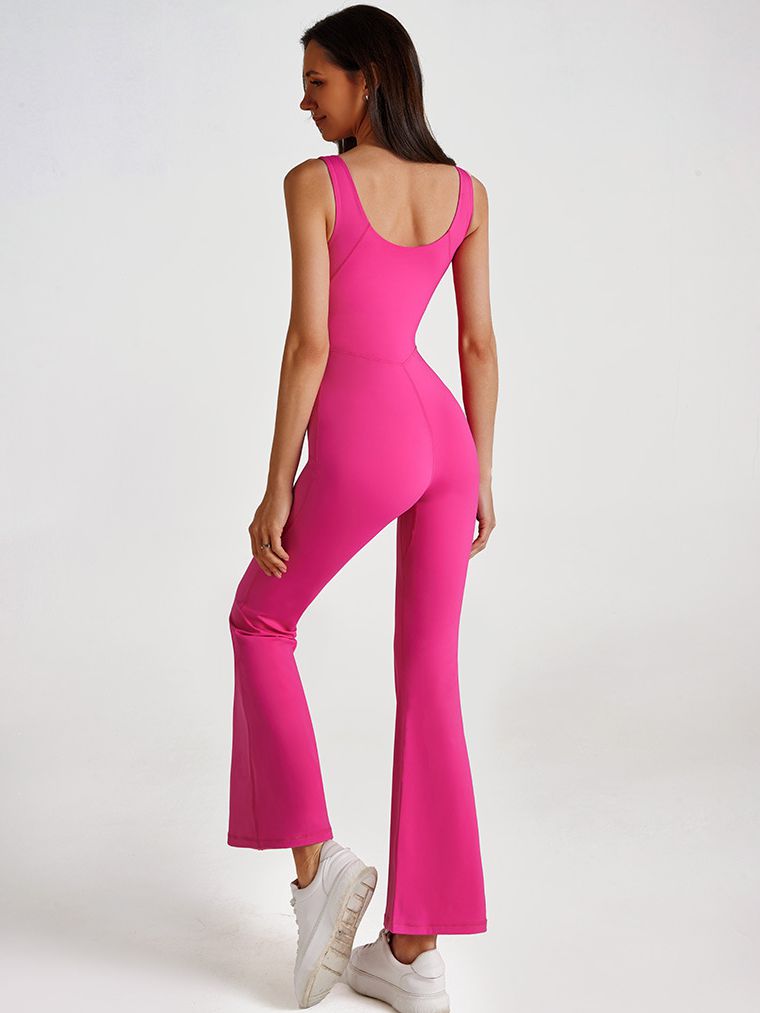 ZASUWA Women's Solid Color Zipper Flare Seamless Jumpsuit - Stylish One-Piece Romper for Casual Wear, Night Out & Party Outfits