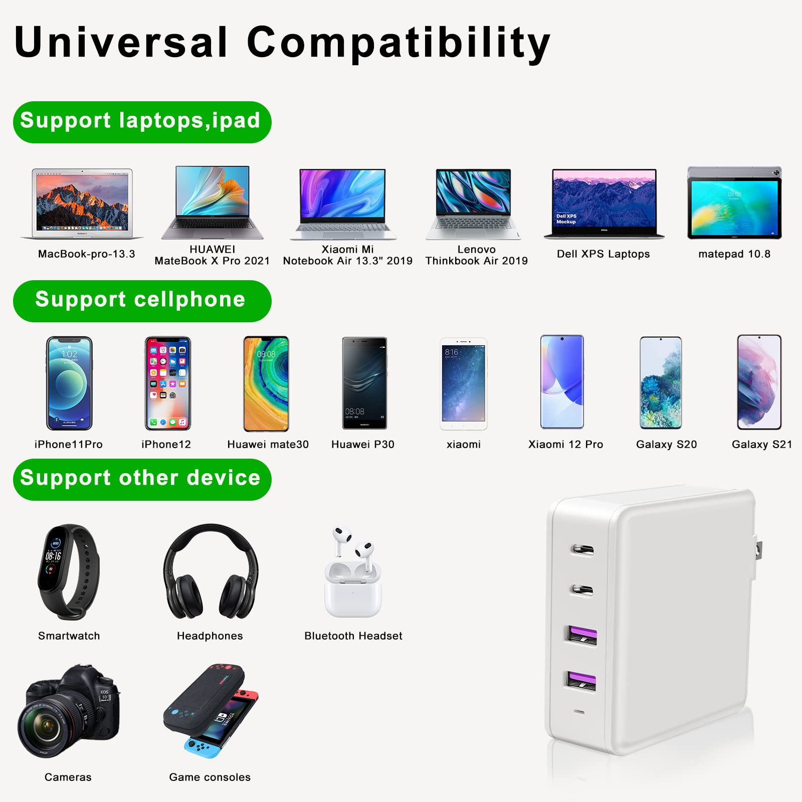 DTK 120W USB C Wall Charger Fast Charging Block Plug, 4-Port PD Charging Station for iPhone 15/14/13, Samsung Galaxy, iPad, MacBook - Perfect for Home, Office & Travel