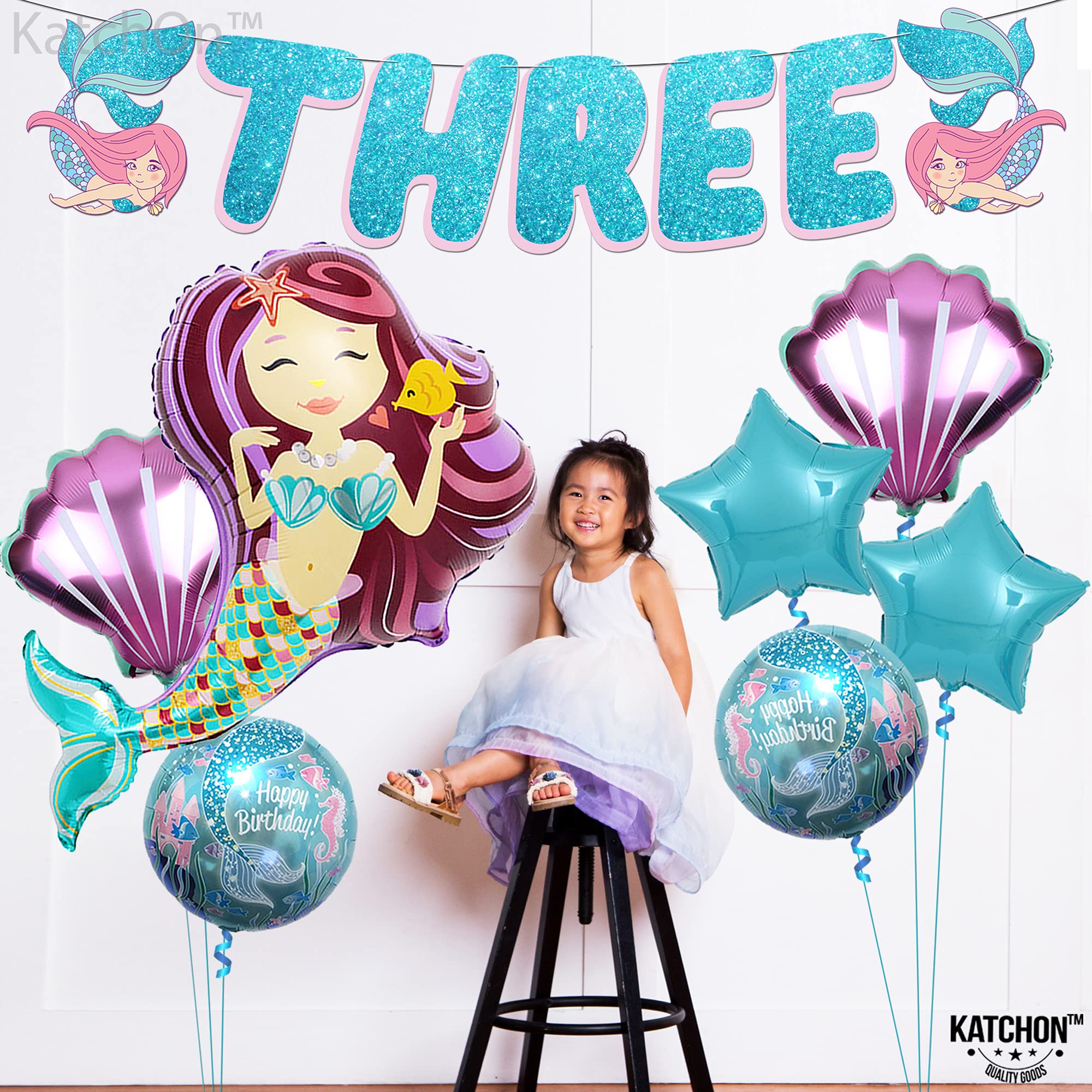 KatchOn Mermaid Birthday Party Decorations - Pack of 8 Balloons for 3rd Birthday Party, Mermaid Theme Party Supplies for Girls | Perfect for Underwater Themed Birthday Parties, Baby Showers & Ocean-Themed Events