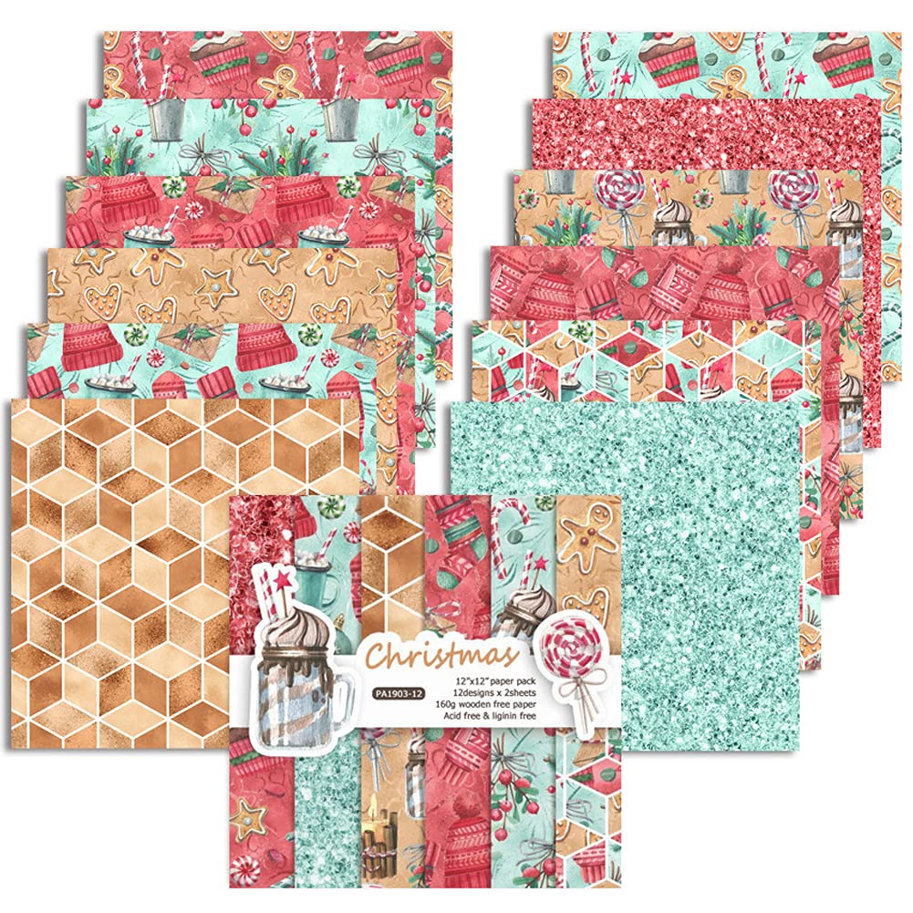 LevyLisa 12x12 Christmas Scrapbook Paper - 24 Sheets for Crafting & Photo Albums