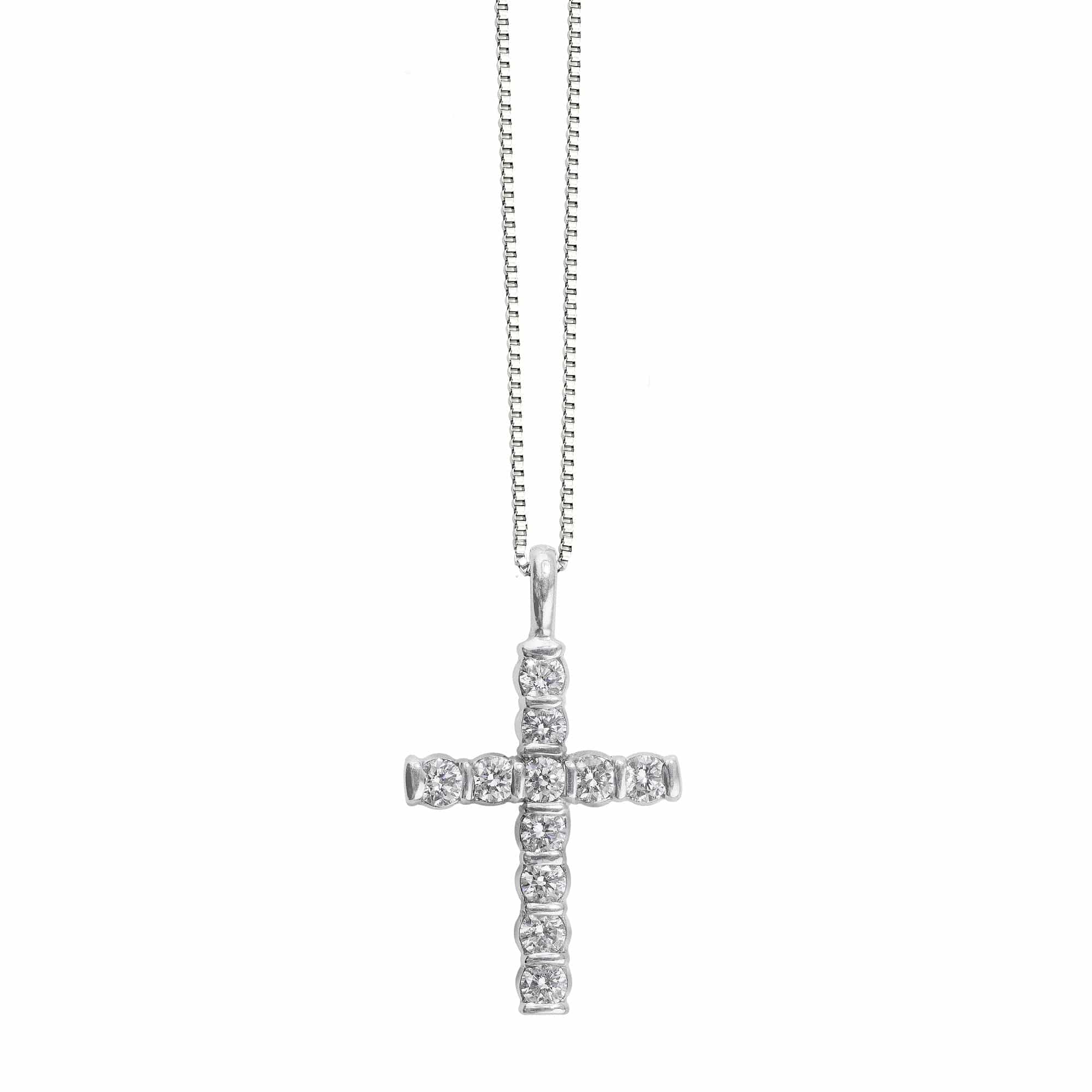 18K White Gold Small Diamond Cross Pendant Necklace for Women - Elegant Religious Jewelry Gift for Baptism, Confirmation & Everyday Wear