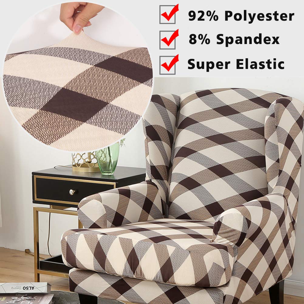 Stretch Wingback Chair Slipcovers 2-Piece Set - Washable Spandex Sofa Covers with Armrests, Furniture Protector for Living Room (Printed-05) - Perfect for Home Decor, Accent Chairs & Pet Protection
