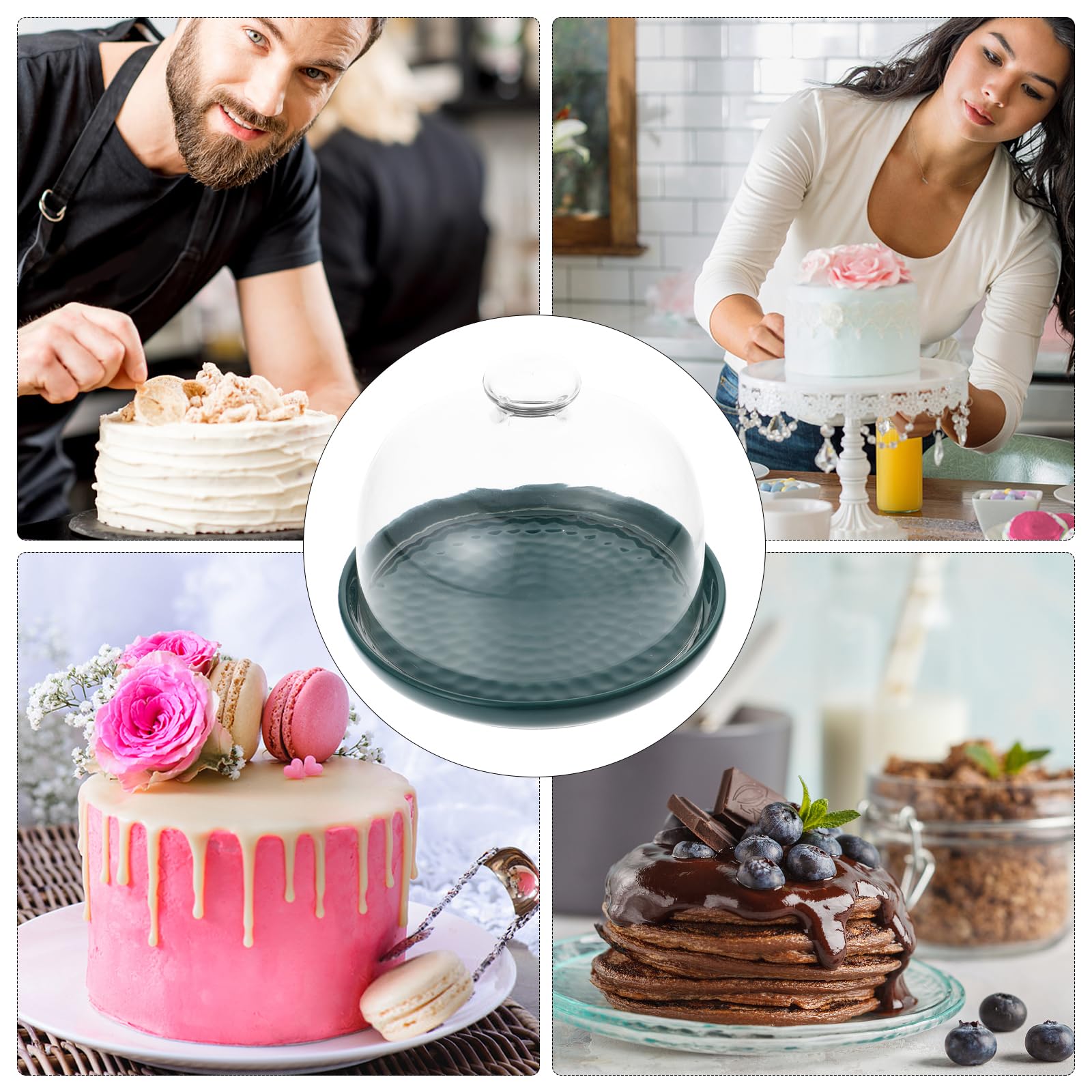 **6-Inch Glass Cake Dome with Ceramic Plate - Multi-Functional Serving Stand for Cakes, Cheese, Charcuterie, Nachos & Fruit | Perfect for Parties, Weddings & Dessert Displays**