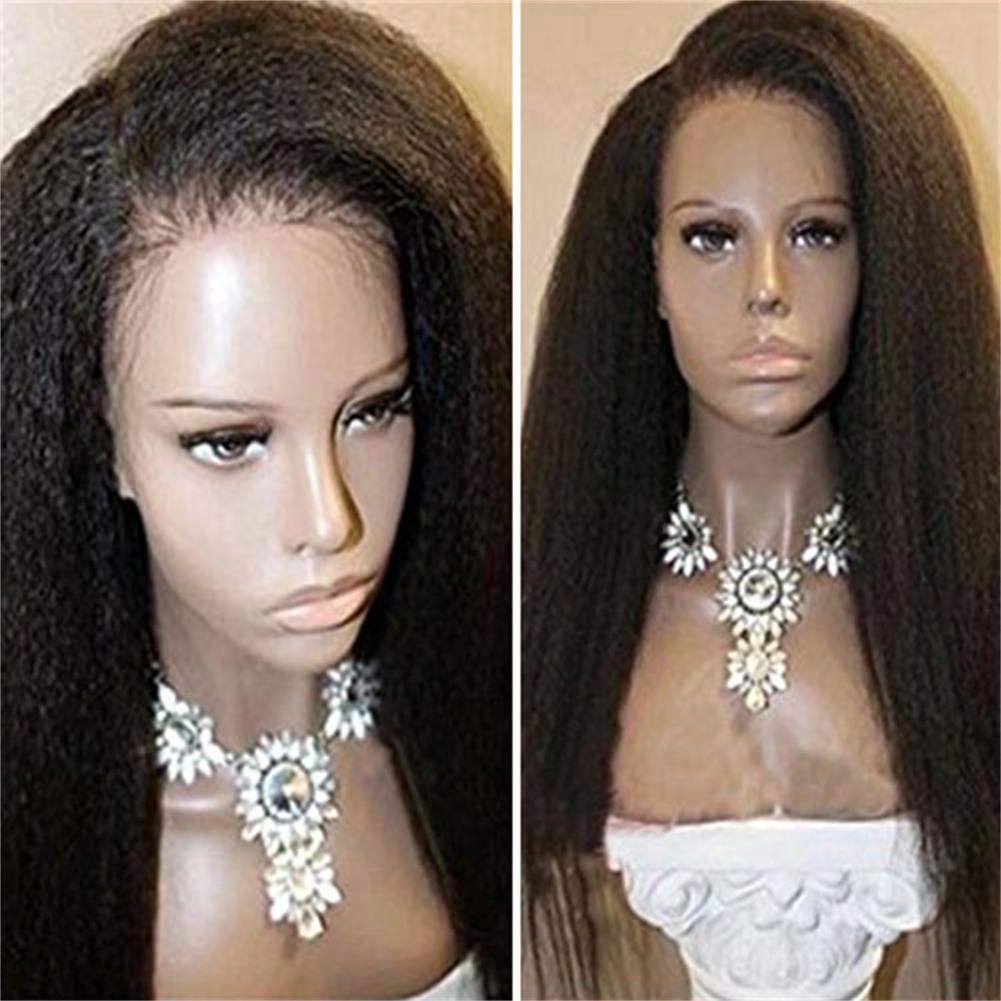 150% Density Kinky Straight 360 Lace Frontal Wig - 10A Brazilian Virgin Human Hair with Pre-Plucked Hairline & Baby Hair - Italian Yaki Straight 12
