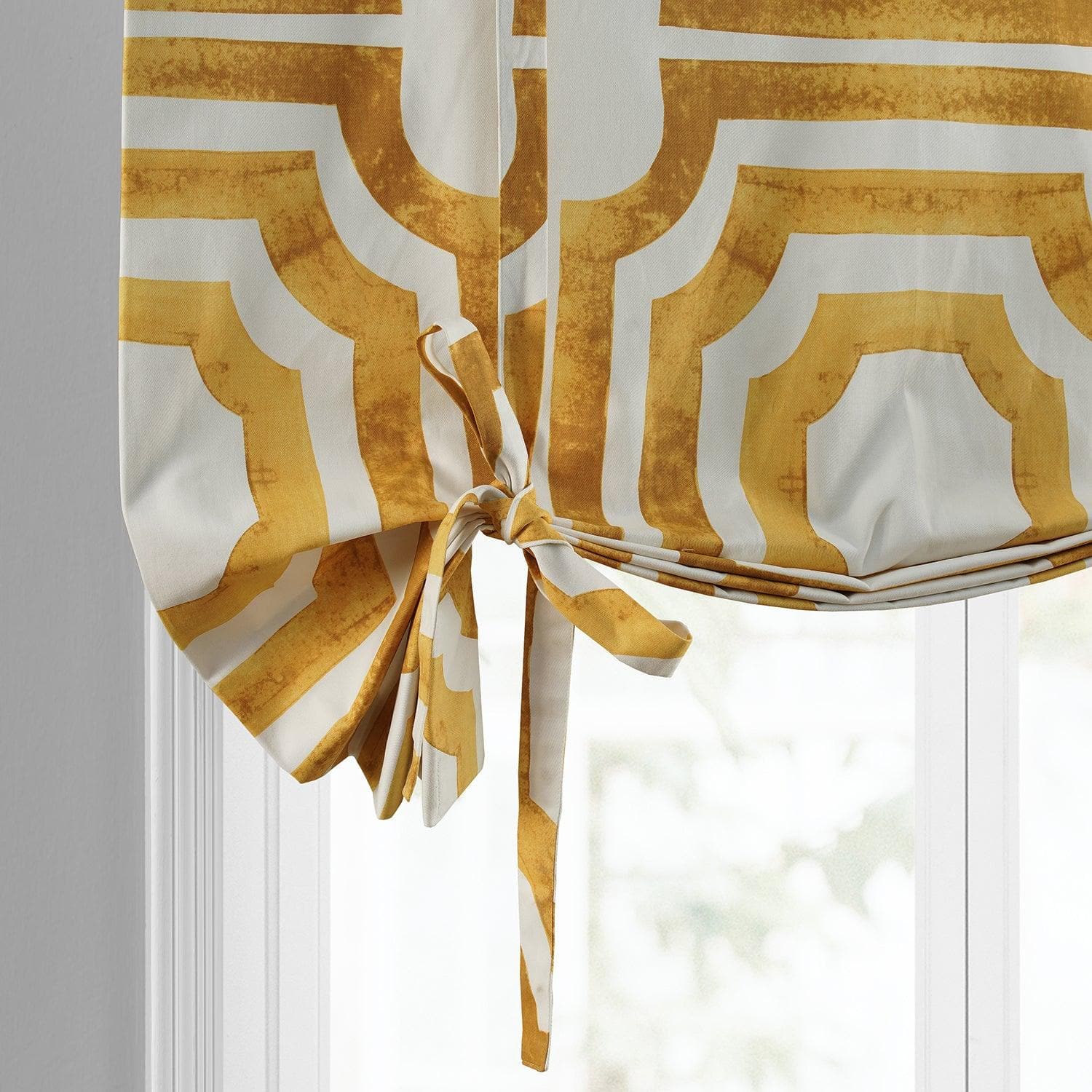 Mecca Gold Geometric Printed Cotton Blackout Tie-Up Window Shade - Perfect for Bedrooms, Nurseries & Home Offices