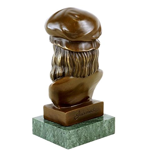 Leonardo da Vinci Bronze Bust Sculpture - Signed Gladenbeck - Decorative Statue with Marble Base - Renaissance Art Collectible for Home & Office Decor