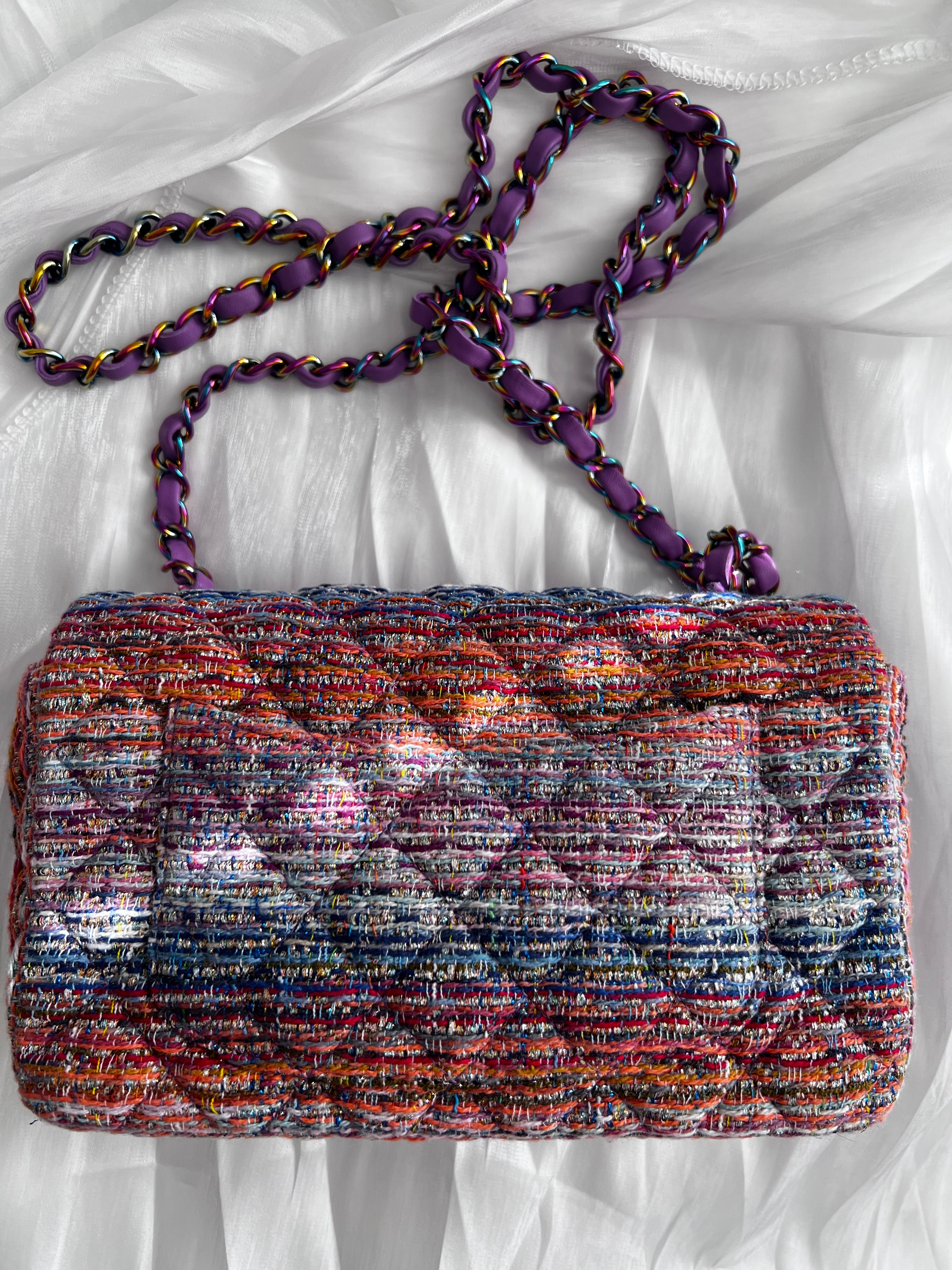 Chanel Rainbow Tweed Iridescent Mini Rectangle Flap Bag - Luxury Designer Handbag for Women, Perfect for Parties, Weddings & Special Occasions